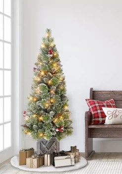 Budget 🎉 Puleo International 5 ft Pre-lit Potted Vancouver Pine Tree, 288 Tips, 70 UL Clear Incandescent Lights, Pine Cones, Berries 🧨 -Wonderly Shop Belk 1610