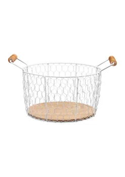 Flash Sale 🥰 Puleo International 6.25 Inch Chicken Wire Basket with Wood Look Base with Handles 👏 -Wonderly Shop Belk 1654