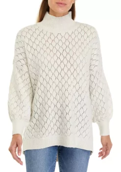 Flash Sale ✔️ Wonderly 👩 Women's Long Sleeve Pointelle Mock Neck Tunic Sweater ⭐ -Wonderly Shop Belk 168
