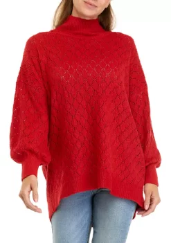 Flash Sale ✔️ Wonderly 👩 Women's Long Sleeve Pointelle Mock Neck Tunic Sweater ⭐ -Wonderly Shop Belk 169