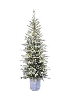 Coupon 😉 Puleo International Pre-Lit 6-Foot Potted Flocked Scandinavian Fir Pencil 🎄 Christmas Tree 🔔 -Wonderly Shop Belk 1698