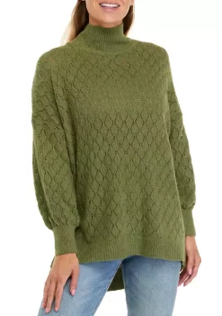 Flash Sale ✔️ Wonderly 👩 Women's Long Sleeve Pointelle Mock Neck Tunic Sweater ⭐ -Wonderly Shop Belk 170