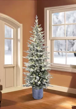 Coupon 😉 Puleo International Pre-Lit 6-Foot Potted Flocked Scandinavian Fir Pencil 🎄 Christmas Tree 🔔 -Wonderly Shop Belk 1700