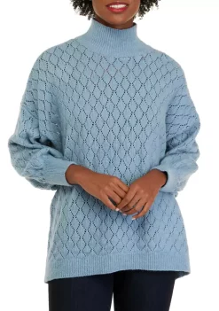 Flash Sale ✔️ Wonderly 👩 Women's Long Sleeve Pointelle Mock Neck Tunic Sweater ⭐ -Wonderly Shop Belk 171