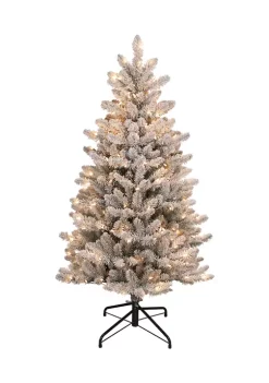 Budget 😉 Puleo International 4.5 Foot Pre-Lit Slim Flocked Franklin Fir 🔔 Christmas Tree 👍 -Wonderly Shop Belk 1725
