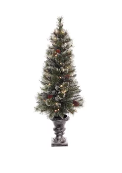 New 🥰 Puleo International 4 Foot Pre Lit Potted Glitter Pine Artificial 🔔 Christmas Tree 50 UL Listed Clear Lights 🛒