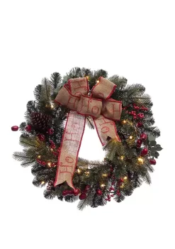Hot Sale ⌛ Puleo International 24 inch Pre-Lit Premium Decorated wreath with 35 Clear Incandescent Lights 👍