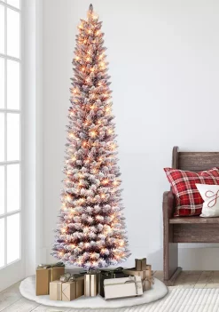 Best Pirce 🎁 Puleo International Pre-lit Flocked Fashion Purple Pencil Tree ⌛ -Wonderly Shop Belk 1742