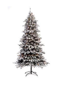 Budget 😉 Puleo International 7.5 Foot Pre Lit Flocked ‎Birmingham Fir Artificial 🎄 Christmas Tree with 400 UL Listed Clear Lights 🌟