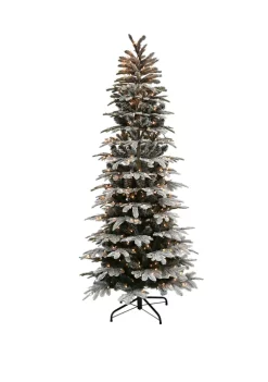 Cheap ✨ Puleo International 7.5 Foot Pre Lit Slim Flocked Aspen Fir Artificial 🎄 Christmas Tree with 450 UL Clear Lights ✔️ -Wonderly Shop Belk 1868