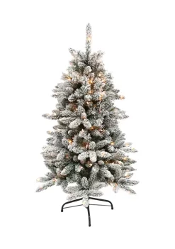 Best Pirce 🎉 Puleo International 4.5 Foot Pre Lit Flocked ‎Birmingham Fir Artificial 🎄 Christmas Tree with 150 UL Listed Lights 😉