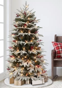 New ❤️ Puleo International Pre-lit Slim Flocked Halifax Fir Tree 👏 -Wonderly Shop Belk 1901