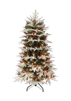 New ❤️ Puleo International Pre-lit Slim Flocked Halifax Fir Tree 👏 -Wonderly Shop Belk 1902