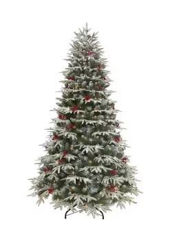 Budget π Puleo International Pre-lit Flocked Halifax Fir Tree with Pine Cones & Red Berries π§¨