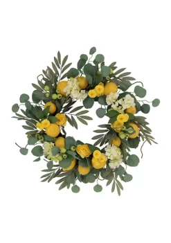 Best Sale ⌛ Puleo International 24 Inch Artificial Lemon and Hydrangea Floral Spring Wreath 🥰