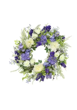 Budget ๐คฉ Puleo International 24 Inch Artificial White Rose and Lavender Floral Spring Wreath ๐
