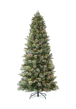 Discount 🎁 Puleo International 7.5 ft Pre-Lit Frosted Slim Berry Spruce with Pine Cones & Berries 🔔 -Wonderly Shop Belk 2003