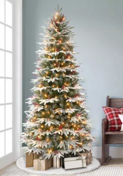 Best reviews of 👏 Puleo International Pre-lit Slim Flocked Halifax Fir Tree with Pine Cones & Red Berries 💯 -Wonderly Shop Belk 2053