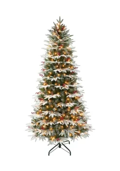 Best reviews of 👏 Puleo International Pre-lit Slim Flocked Halifax Fir Tree with Pine Cones & Red Berries 💯 -Wonderly Shop Belk 2054