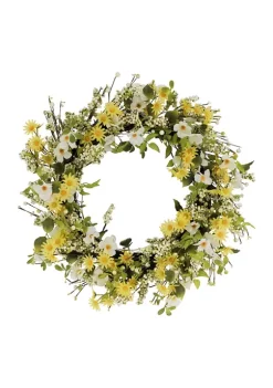 Hot Sale 🛒 Puleo International 30 Inch Artificial 🐕 Dogwood and Daisy Floral Spring Wreath 😍 -Wonderly Shop Belk 2157