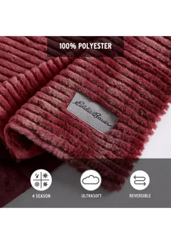 Coupon 😉 Eddie Bauer Corduroy Stripe Solid Microfleece Reversible Throw Blanket 🔔 -Wonderly Shop Belk 2348
