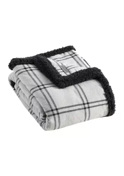 Top 10 😀 Eddie Bauer Kettle Falls Plaid Gray Cotton Flannel/Sherpa Throw Blanket ❤️ -Wonderly Shop Belk 2760