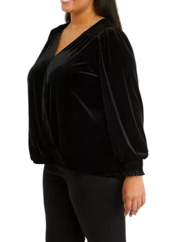 Outlet ❤️ Wonderly Plus Size Shirred Sleeve Wrap Top 🎉 -Wonderly Shop Belk 391