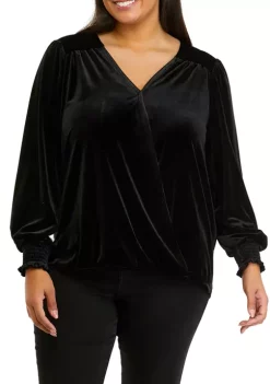 Outlet ❤️ Wonderly Plus Size Shirred Sleeve Wrap Top 🎉 -Wonderly Shop Belk 392