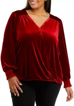 Outlet ❤️ Wonderly Plus Size Shirred Sleeve Wrap Top 🎉 -Wonderly Shop Belk 393