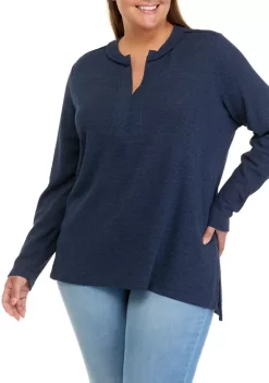 Hot Sale ⭐ Wonderly Plus Size Split Neck Tunic 🔥