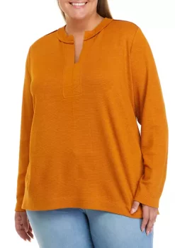 Hot Sale ⭐ Wonderly Plus Size Split Neck Tunic 🔥 -Wonderly Shop Belk 436