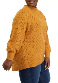 New 🎉 Wonderly Plus Size Drop Shoulder Pointelle Mock Neck Tunic Sweater 🔔 -Wonderly Shop Belk 484