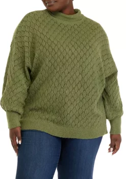 New 🎉 Wonderly Plus Size Drop Shoulder Pointelle Mock Neck Tunic Sweater 🔔 -Wonderly Shop Belk 485