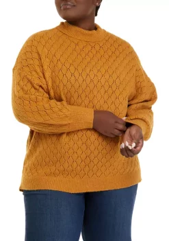New 🎉 Wonderly Plus Size Drop Shoulder Pointelle Mock Neck Tunic Sweater 🔔 -Wonderly Shop Belk 486