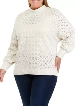 New 🎉 Wonderly Plus Size Drop Shoulder Pointelle Mock Neck Tunic Sweater 🔔 -Wonderly Shop Belk 488