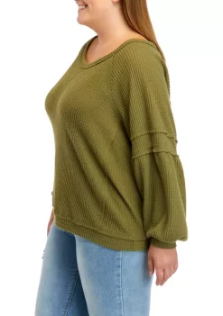 Top 10 🛒 Wonderly Plus Size Long Sleeve Waffle Knit Top 💯 -Wonderly Shop Belk 509