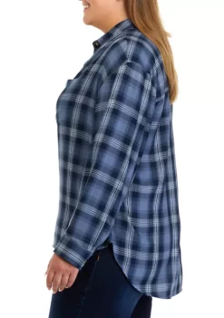 Buy ✔️ Wonderly Plus Size Long Sleeve Plaid Boyfriend 👚 Shirt ✔️ -Wonderly Shop Belk 574