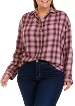 Buy ✔️ Wonderly Plus Size Long Sleeve Plaid Boyfriend 👚 Shirt ✔️ -Wonderly Shop Belk 575