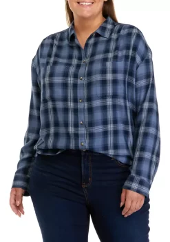 Buy ✔️ Wonderly Plus Size Long Sleeve Plaid Boyfriend 👚 Shirt ✔️ -Wonderly Shop Belk 576