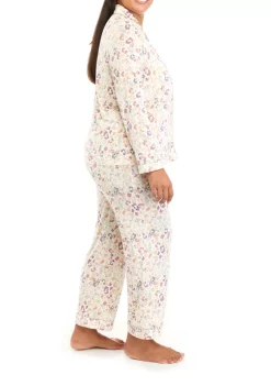 Best Pirce ❤️ Wonderly Plus Size Knit Satin Finish Notch Collar Top and Pants Pajama Set 👏 -Wonderly Shop Belk 593