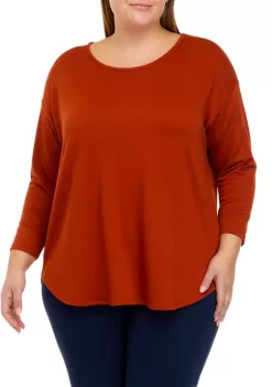 Flash Sale 🌟 Wonderly Studio Plus Size 3/4 Sleeve Baby Terry T-Shirt 👏 -Wonderly Shop Belk 605
