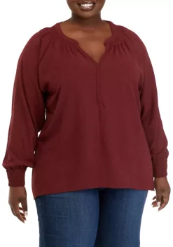 Discount 🥰 Wonderly Plus Size Long Sleeve Split Neck Top ✨ -Wonderly Shop Belk 650
