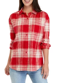 Promo 🛒 Wonderly 👩 Women's Long Sleeve Boyfriend 👚 Shirt ✨ -Wonderly Shop Belk 66