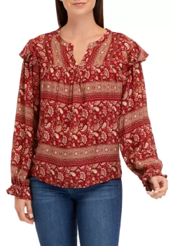 Wholesale 🥰 Wonderly 👩 Women's Printed Split Neck Woven Top ⌛