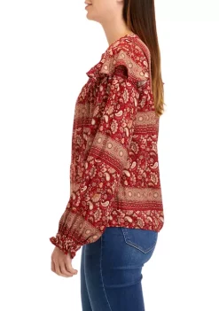 Wholesale 🥰 Wonderly 👩 Women's Printed Split Neck Woven Top ⌛ -Wonderly Shop Belk 687