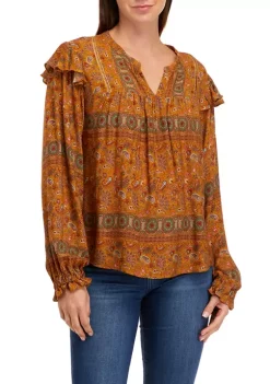 Wholesale 🥰 Wonderly 👩 Women's Printed Split Neck Woven Top ⌛ -Wonderly Shop Belk 688