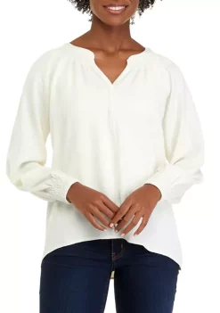 Deals 🔔 Wonderly Petite Long Sleeve Split Neck Pullover Blouse 🥰
