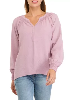 Deals 🔔 Wonderly Petite Long Sleeve Split Neck Pullover Blouse 🥰 -Wonderly Shop Belk 768