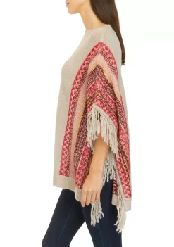Hot Sale ❤️ Wonderly 👩 Women's Fairisle Fringe Poncho 👏 -Wonderly Shop Belk 778