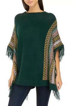 Hot Sale ❤️ Wonderly 👩 Women's Fairisle Fringe Poncho 👏 -Wonderly Shop Belk 780